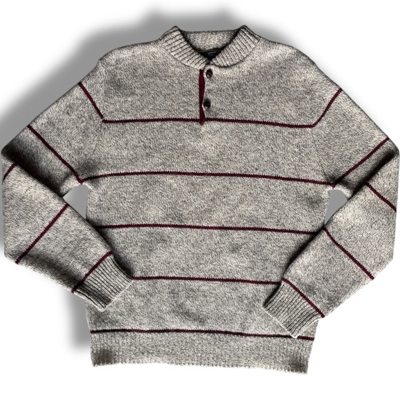 Vtg Fisherman Striped Henley Wool Knit Sweater Mens L USA Peconic Bay Traders‎ - Picture 1 of 5